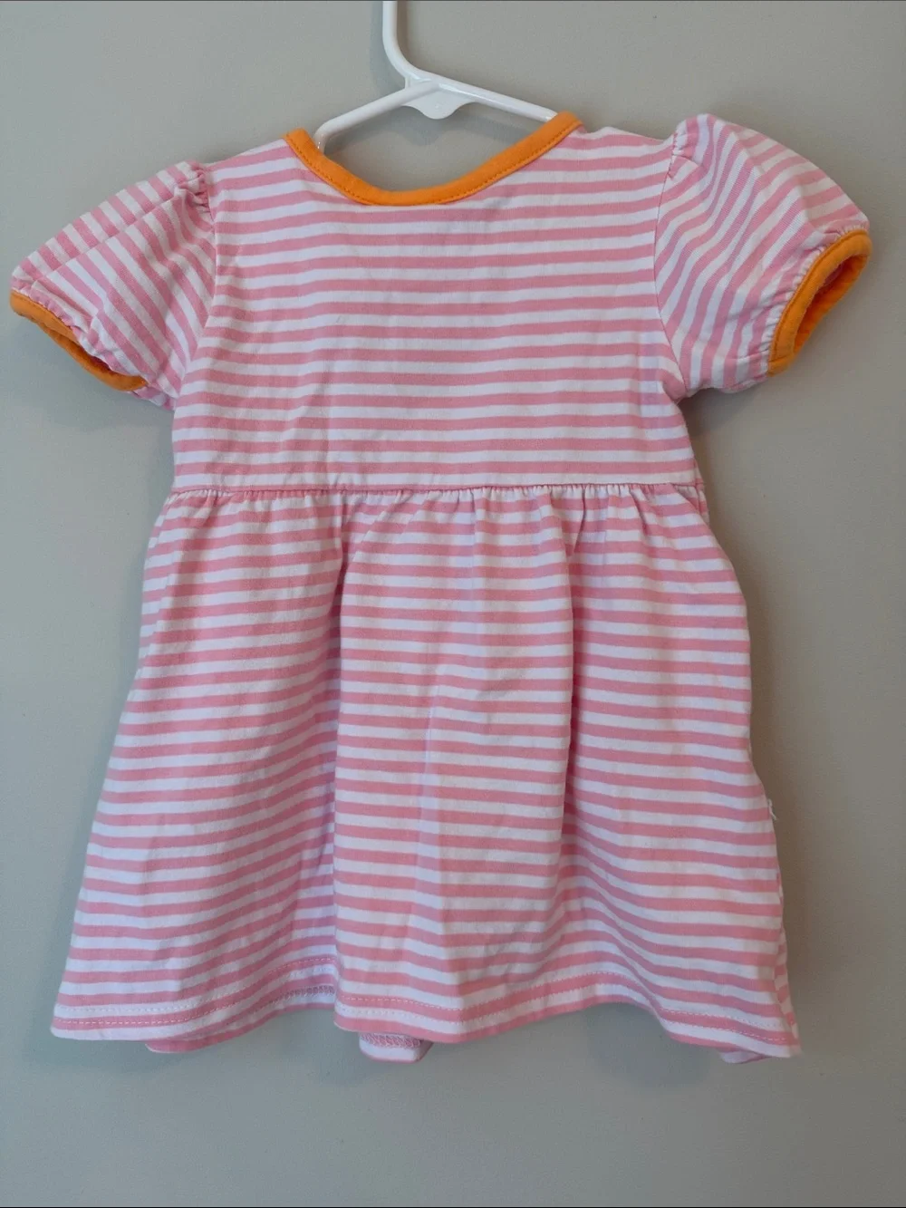 Trotter Street Kids pink  & White Striped Dress with Orange Trim and Applique